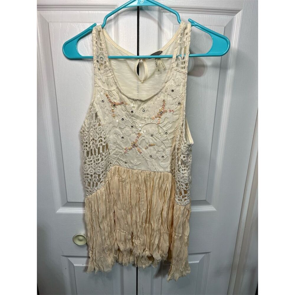 Ginnicks by BKE Women's Ivory Tunic Tank Top M Lace Rhinestone Trim